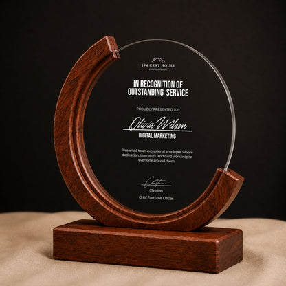 Personalized Round Crystal Trophy Award with Wood Base With Gift Box: Custom Corporate Award Plaques & Trophies, Employee Recognition Award, Employee Appreciation Gifts, Sales Achievement Awards, Retirement Award Gifts, Graduation Award Gifts, Company Anniversary Awards, Leadership Awards, Years of Service Awards, Corporate Gifts