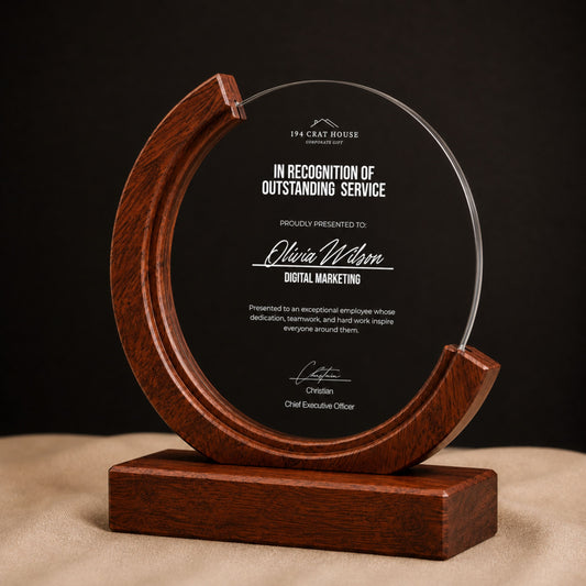 Personalized Round Crystal Trophy Award with Wood Base With Gift Box: Custom Corporate Award Plaques & Trophies, Employee Recognition Award, Employee Appreciation Gifts, Sales Achievement Awards, Retirement Award Gifts, Graduation Award Gifts, Company Anniversary Awards, Leadership Awards, Years of Service Awards, Corporate Gifts