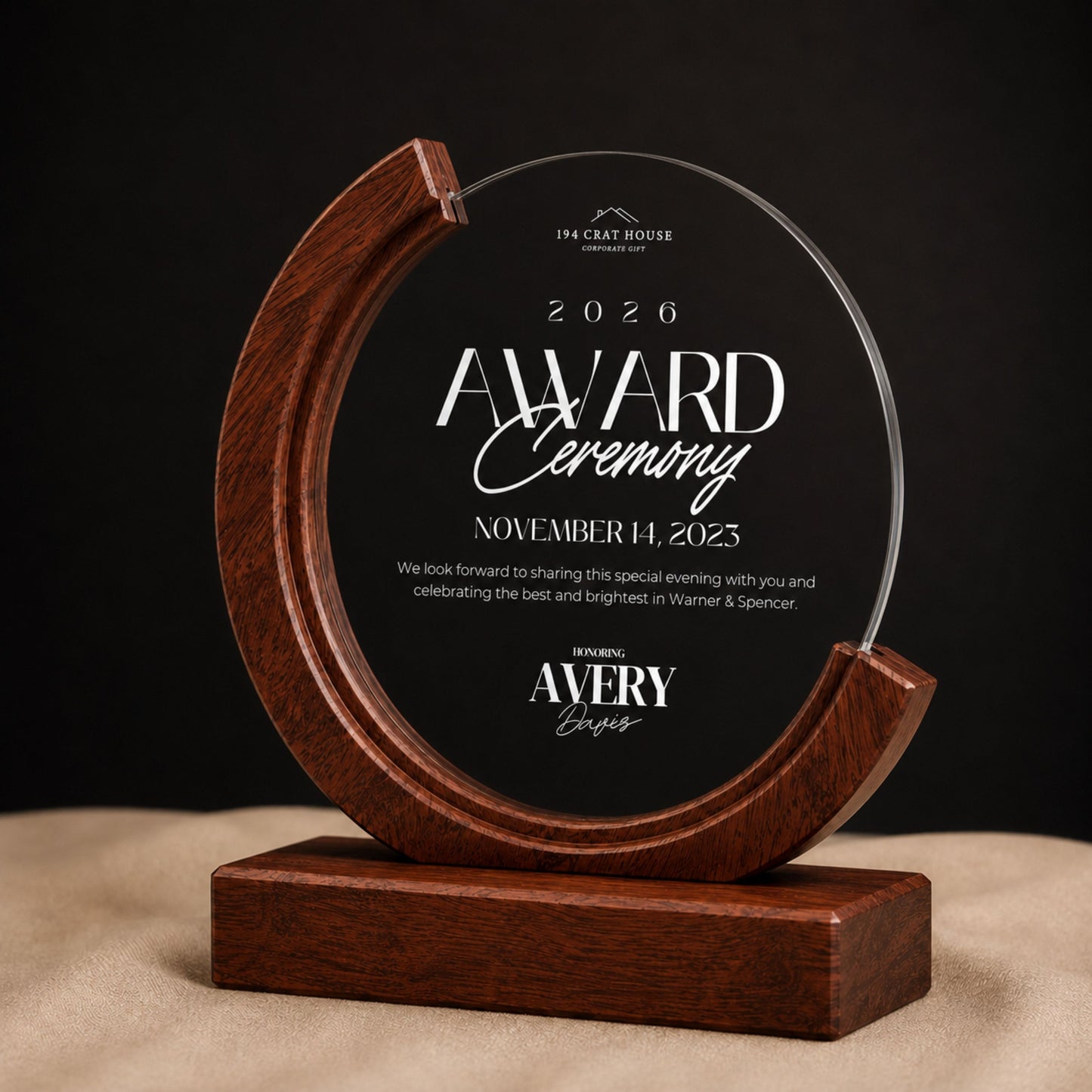 Personalized Round Crystal Trophy Award with Wood Base With Gift Box: Custom Corporate Award Plaques & Trophies, Employee Recognition Award, Employee Appreciation Gifts, Sales Achievement Awards, Retirement Award Gifts, Graduation Award Gifts, Company Anniversary Awards, Leadership Awards, Years of Service Awards, Corporate Gifts