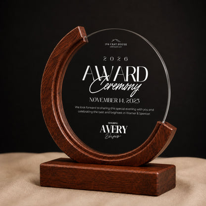 Personalized Round Crystal Trophy Award with Wood Base With Gift Box: Custom Corporate Award Plaques & Trophies, Employee Recognition Award, Employee Appreciation Gifts, Sales Achievement Awards, Retirement Award Gifts, Graduation Award Gifts, Company Anniversary Awards, Leadership Awards, Years of Service Awards, Corporate Gifts