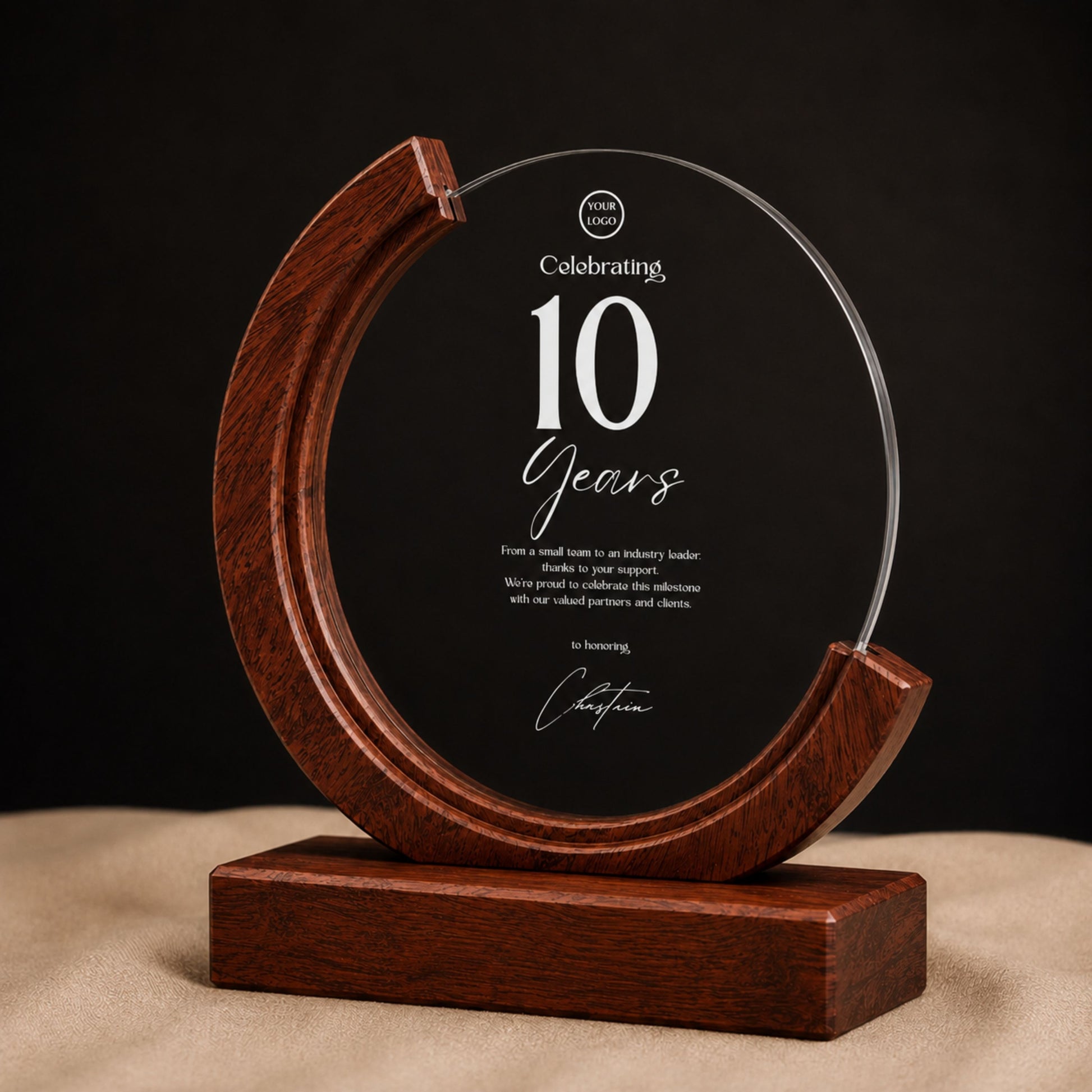 Personalized Round Crystal Trophy Award with Wood Base With Gift Box: Custom Corporate Award Plaques & Trophies, Employee Recognition Award, Employee Appreciation Gifts, Sales Achievement Awards, Retirement Award Gifts, Graduation Award Gifts, Company Anniversary Awards, Leadership Awards, Years of Service Awards, Corporate Gifts
