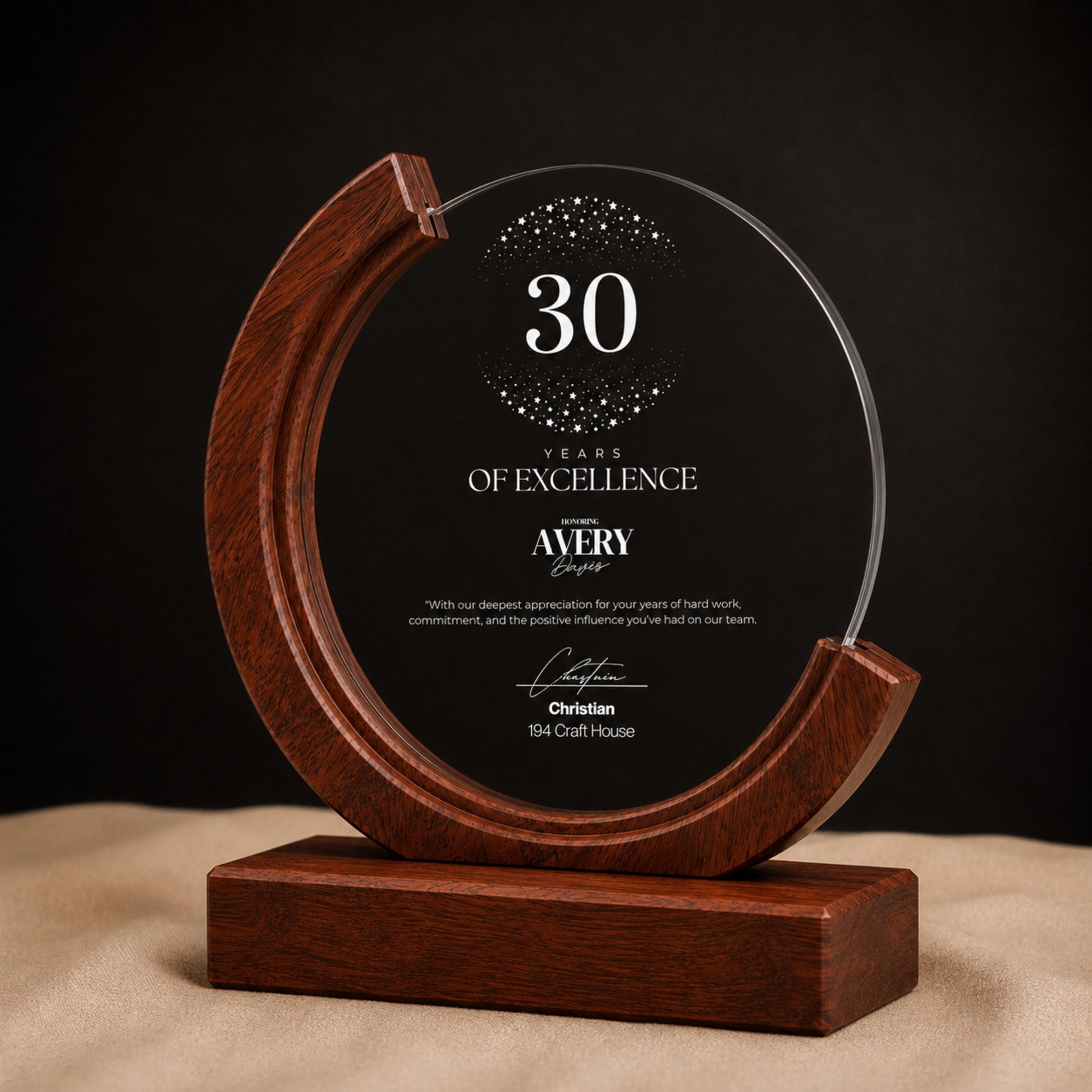 Personalized Round Crystal Trophy Award with Wood Base With Gift Box: Custom Corporate Award Plaques & Trophies, Employee Recognition Award, Employee Appreciation Gifts, Sales Achievement Awards, Retirement Award Gifts, Graduation Award Gifts, Company Anniversary Awards, Leadership Awards, Years of Service Awards, Corporate Gifts