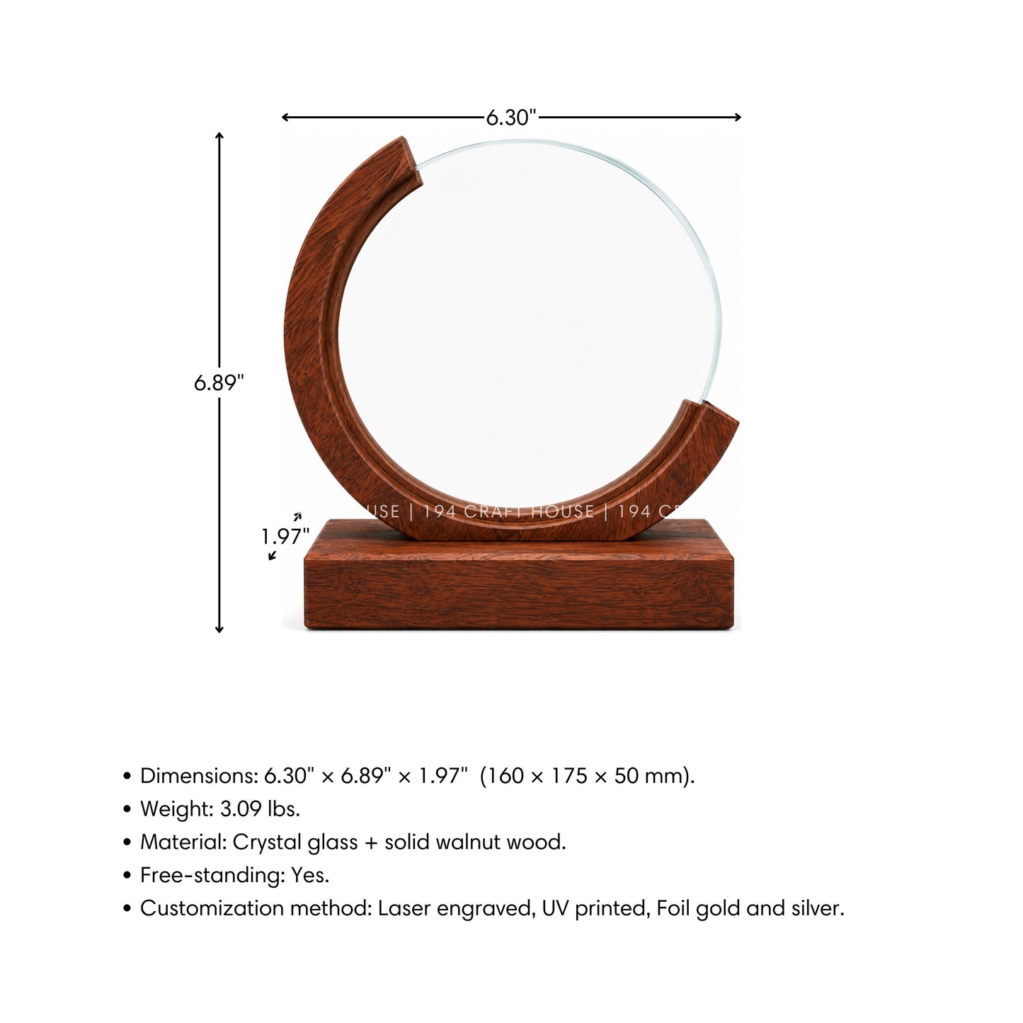 Custom Round Crystal Glass Trophy with Wood Base: Awards Plaques Personalized Corporate Gifts for Employees, Clients, Event Gifts, Appreciation Gifts, Recognition Gifts