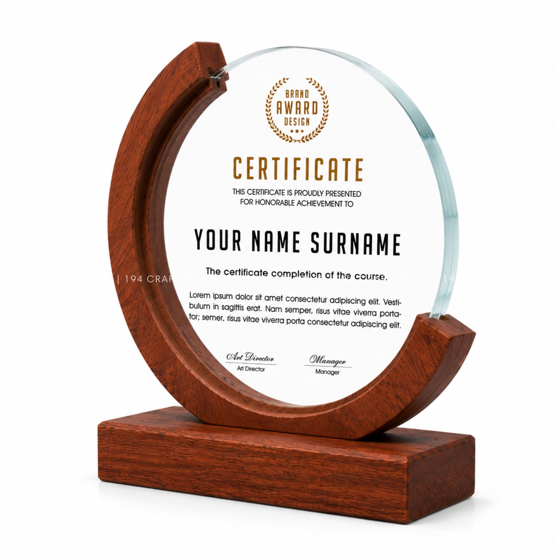 Custom Round Crystal Glass Trophy with Wood Base: Awards Plaques Personalized Corporate Gifts for Employees, Clients, Event Gifts, Appreciation Gifts, Recognition Gifts