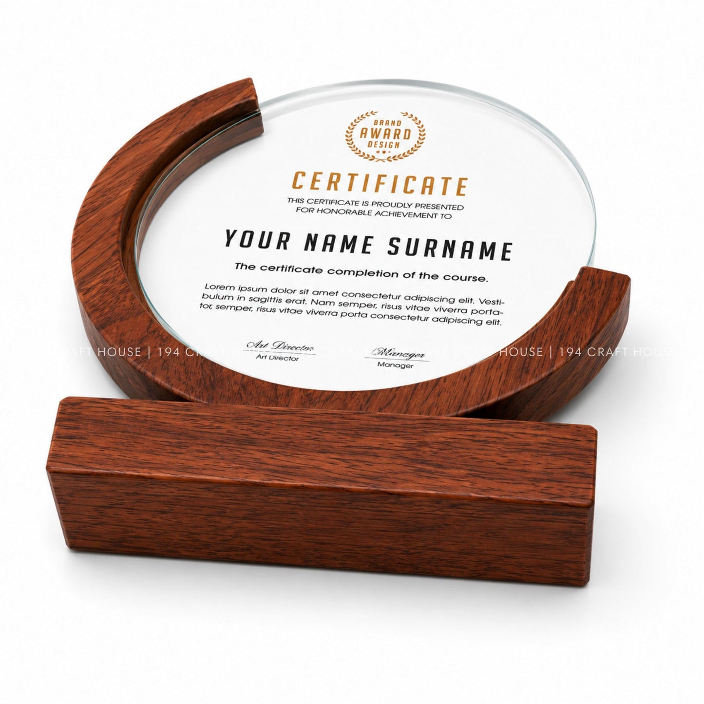 Custom Round Crystal Glass Trophy with Wood Base: Awards Plaques Personalized Corporate Gifts for Employees, Clients, Event Gifts, Appreciation Gifts, Recognition Gifts