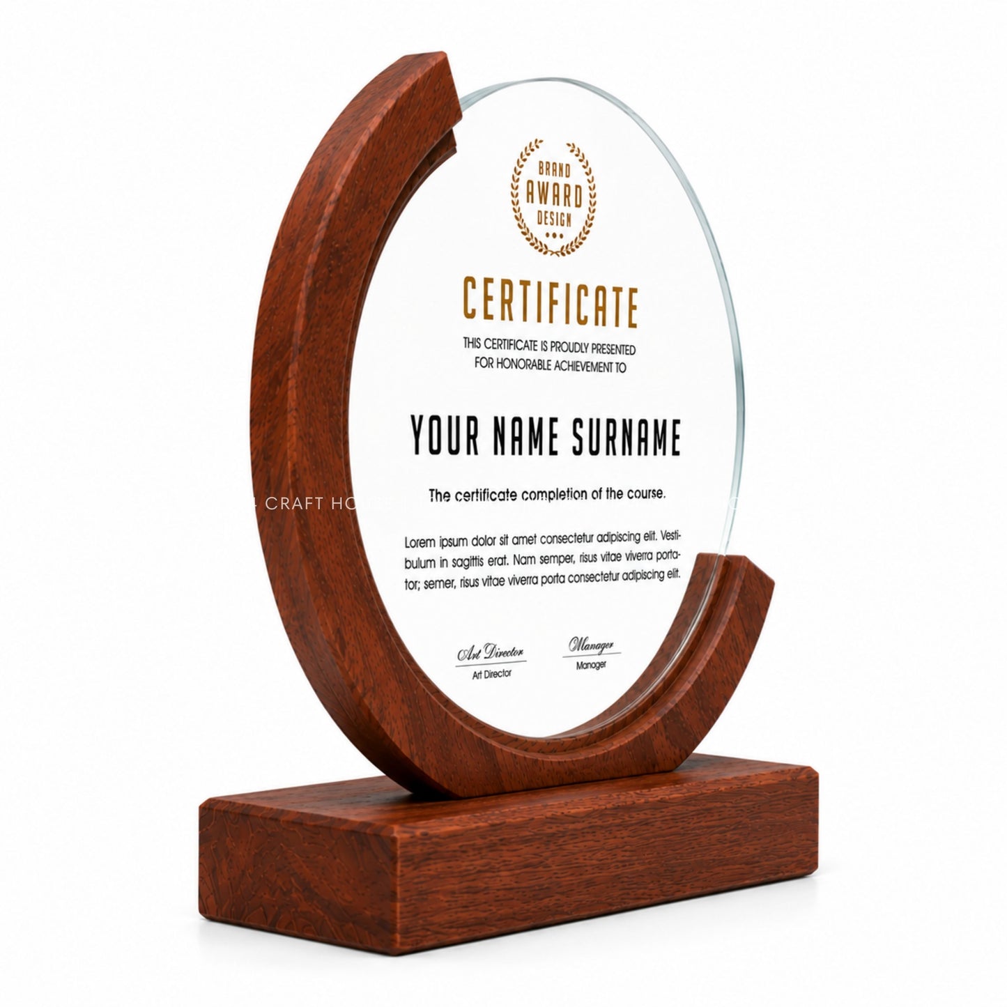 Custom Round Crystal Glass Trophy with Wood Base: Awards Plaques Personalized Corporate Gifts for Employees, Clients, Event Gifts, Appreciation Gifts, Recognition Gifts