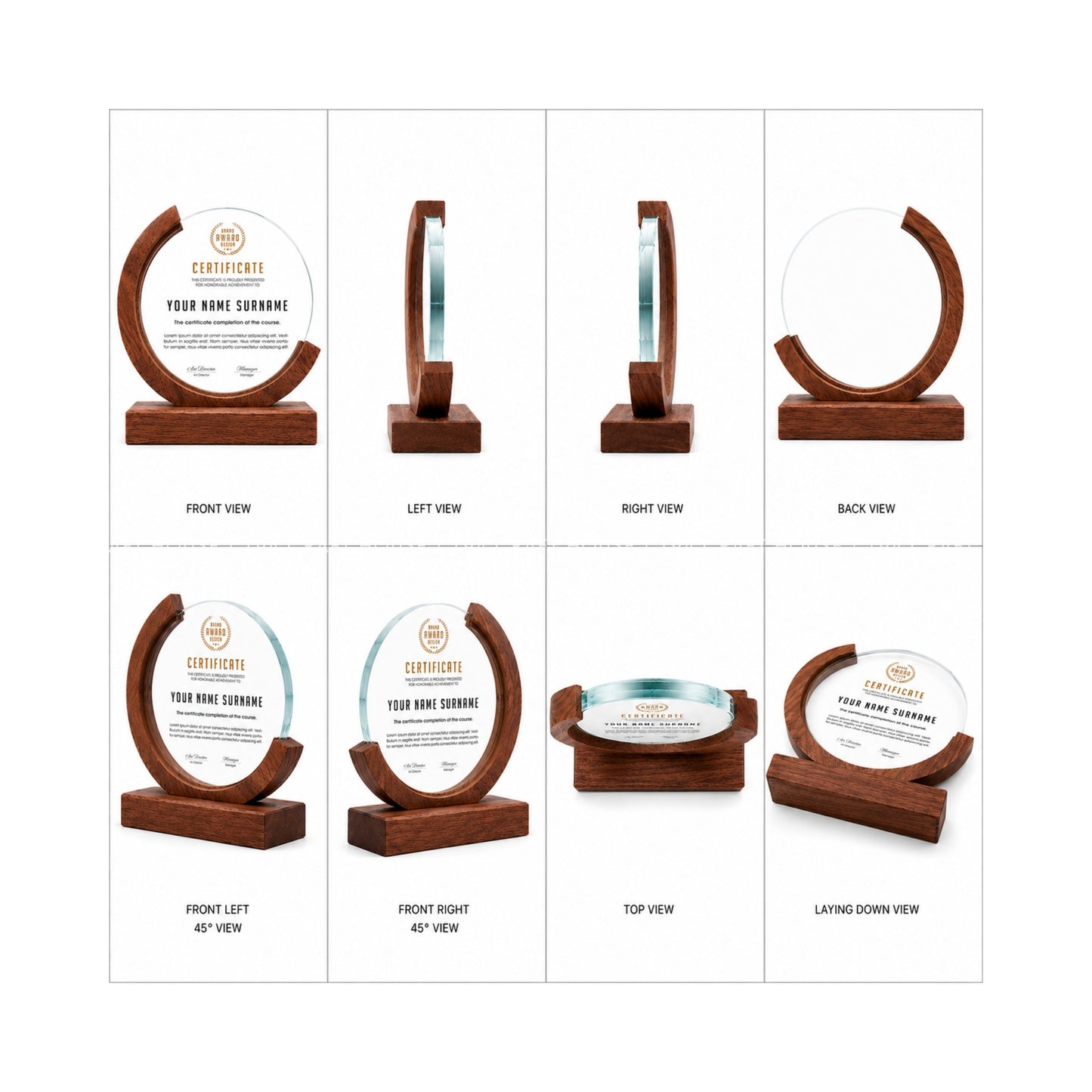 Custom Round Crystal Glass Trophy with Wood Base: Awards Plaques Personalized Corporate Gifts for Employees, Clients, Event Gifts, Appreciation Gifts, Recognition Gifts