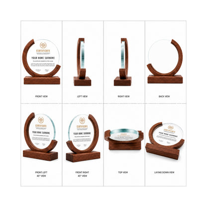 Custom Round Crystal Glass Trophy with Wood Base: Awards Plaques Personalized Corporate Gifts for Employees, Clients, Event Gifts, Appreciation Gifts, Recognition Gifts