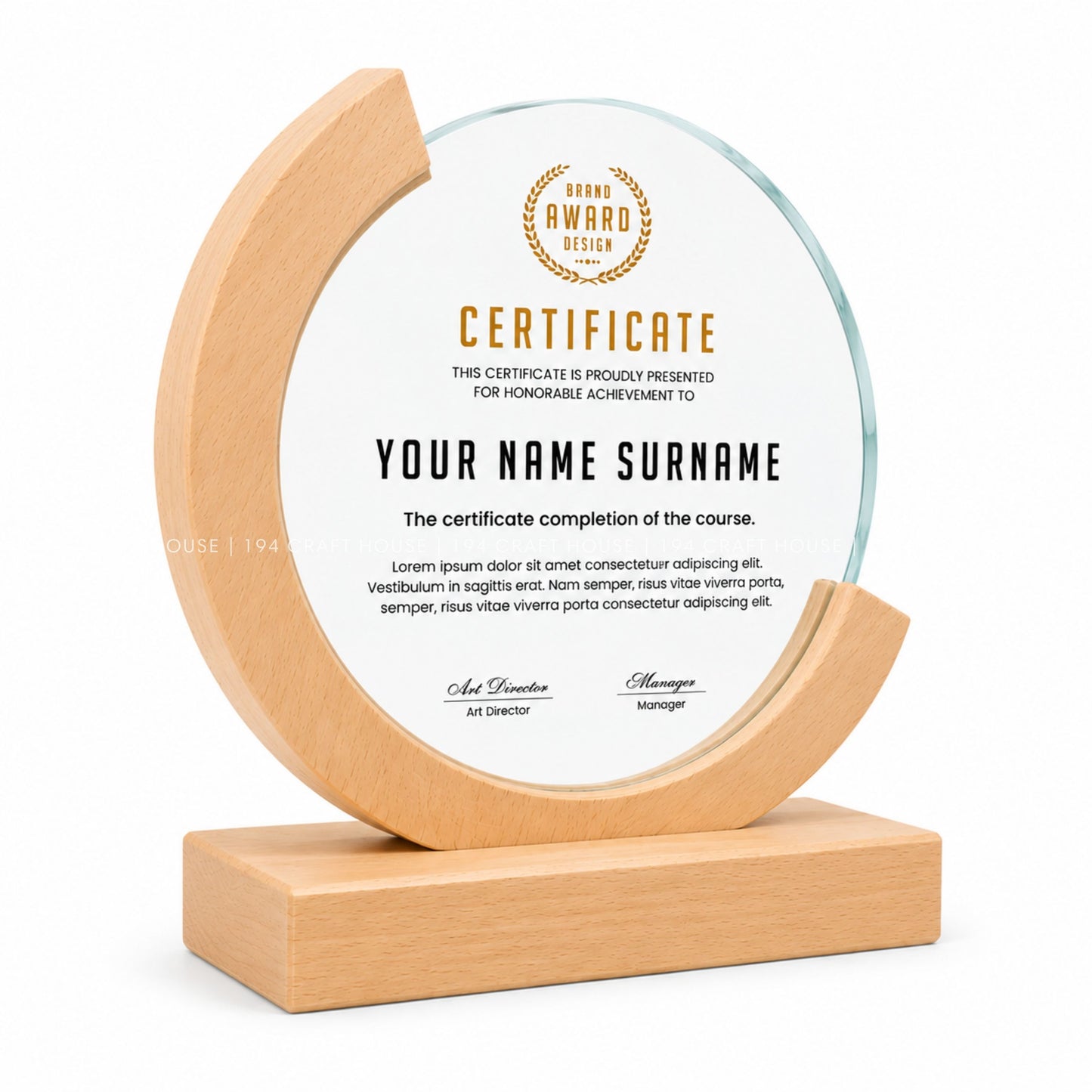 Custom Round Crystal Glass Trophy with Wood Base: Awards Plaques Personalized Corporate Gifts for Employees, Clients, Event Gifts, Appreciation Gifts, Recognition Gifts