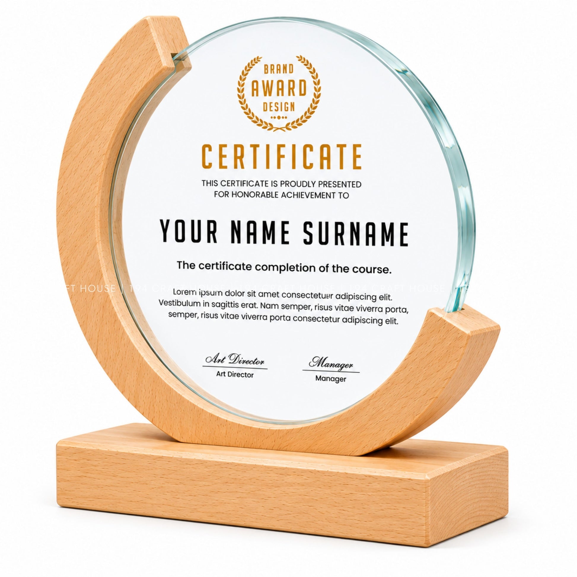 Custom Round Crystal Glass Trophy with Wood Base: Awards Plaques Personalized Corporate Gifts for Employees, Clients, Event Gifts, Appreciation Gifts, Recognition Gifts