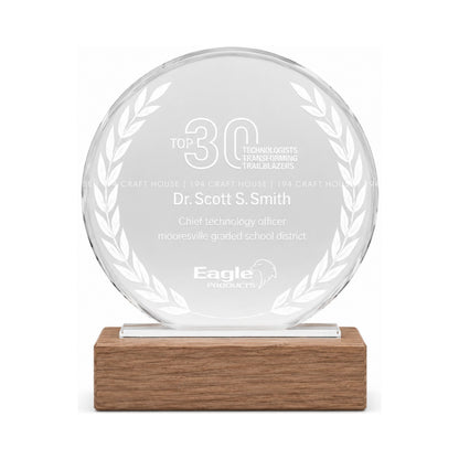 Personalized Crystal Award with Wooden Base: Custom Plaques, Awards and Trophies Corporate Gift for Clients, Employee Recognition Gift, Appreciation Gifts, Company Anniversary Gifts, Achievement Award.