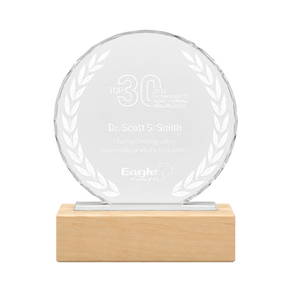 Personalized Crystal Award with Wooden Base: Custom Plaques, Awards and Trophies Corporate Gift for Clients, Employee Recognition Gift, Appreciation Gifts, Company Anniversary Gifts, Achievement Award.