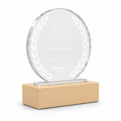 Personalized Crystal Award with Wooden Base: Custom Plaques, Awards and Trophies Corporate Gift for Clients, Employee Recognition Gift, Appreciation Gifts, Company Anniversary Gifts, Achievement Award.