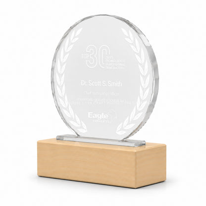 Personalized Crystal Award with Wooden Base: Custom Plaques, Awards and Trophies Corporate Gift for Clients, Employee Recognition Gift, Appreciation Gifts, Company Anniversary Gifts, Achievement Award.