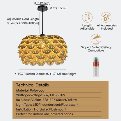 Wooden Pendant Light Fan Scallop Lamp Shade