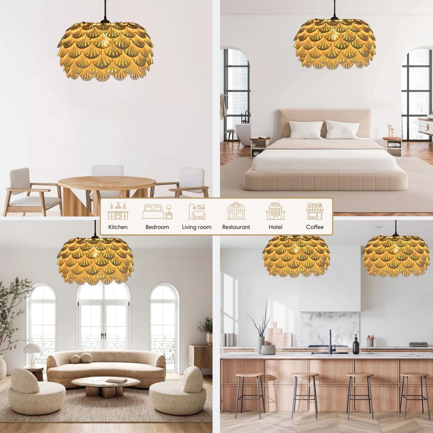 Wooden Pendant Light Fan Scallop Lamp Shade