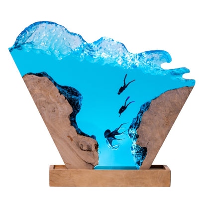 Octopus and Scuba Diver Ocean Resin Night Light: Resin Lamp Streamer & Playroom Decor, Personalized Gift