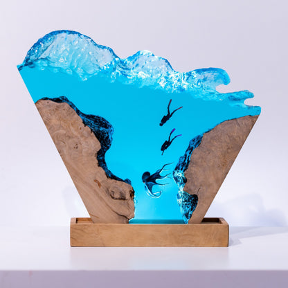 Octopus and Scuba Diver Ocean Resin Night Light: Resin Lamp Streamer & Playroom Decor, Personalized Gift