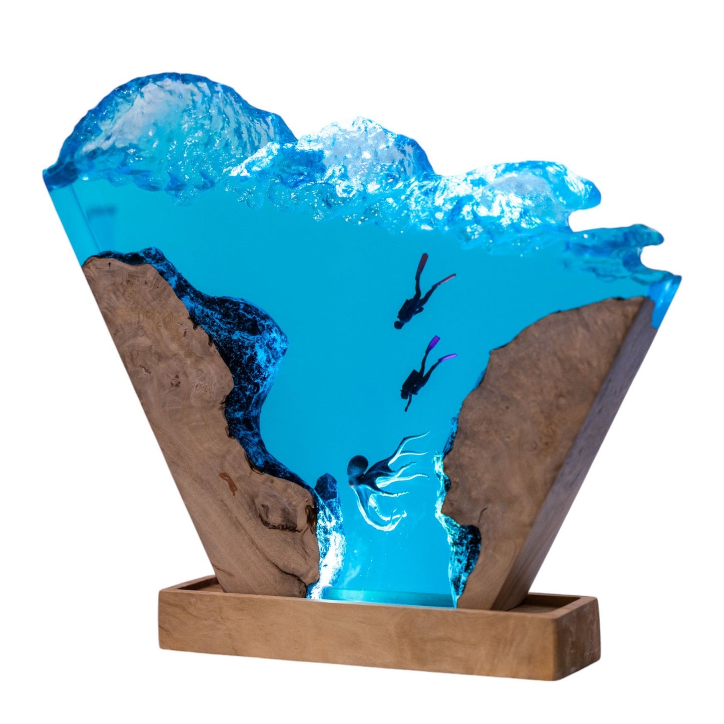 Octopus and Scuba Diver Ocean Resin Night Light: Resin Lamp Streamer & Playroom Decor, Personalized Gift