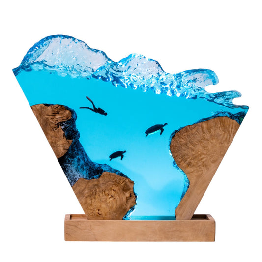 Turtle and Scuba Diver Ocean Resin Night Light: Resin Lamp Streamer & Playroom Decor, Personalized Gift