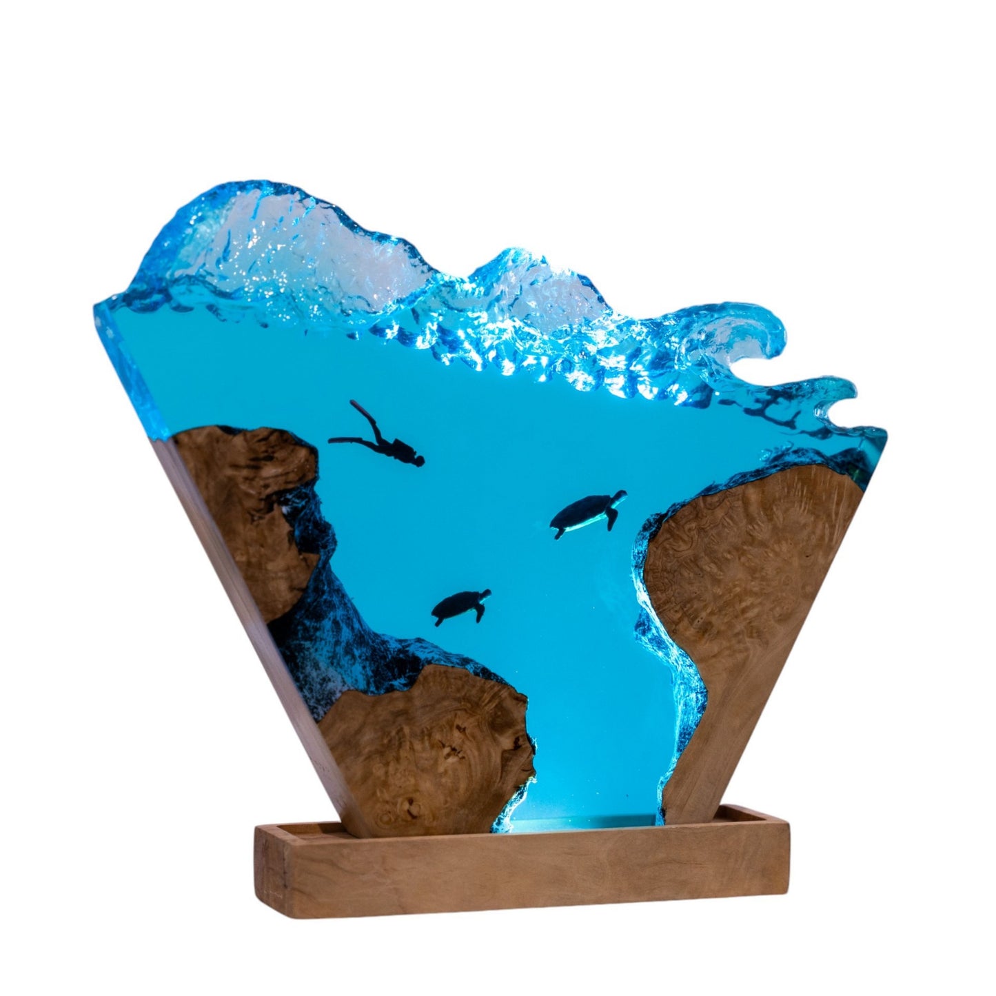 Turtle and Scuba Diver Ocean Resin Night Light: Resin Lamp Streamer & Playroom Decor, Personalized Gift