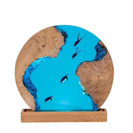 Turtle and Scuba Diver Ocean Resin Night Light: Resin Lamp Streamer & Playroom Decor, Personalized Gift