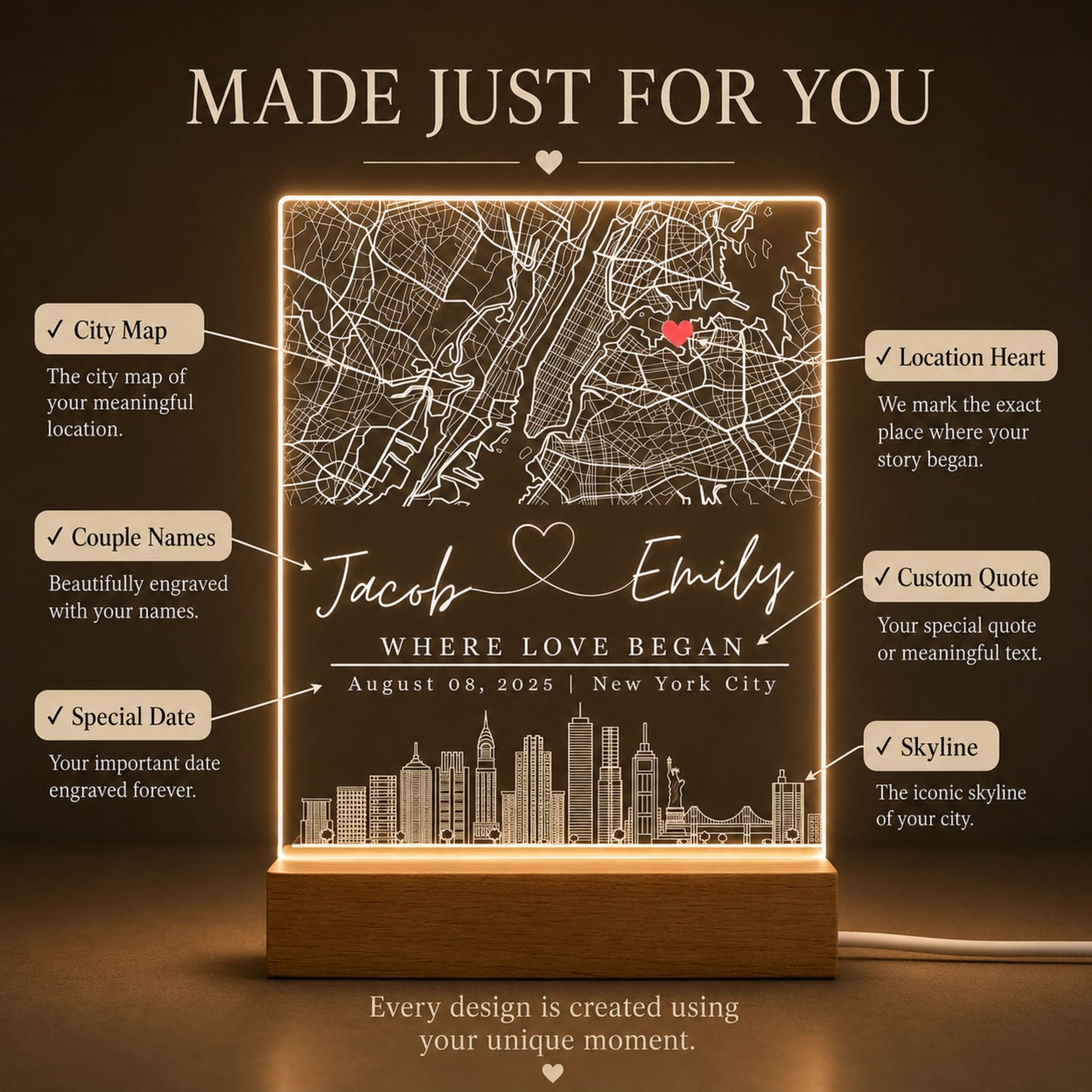 Custom City Map Night Light