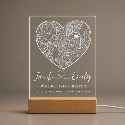 Heart Map Night Light Anniversary Gift for Couples