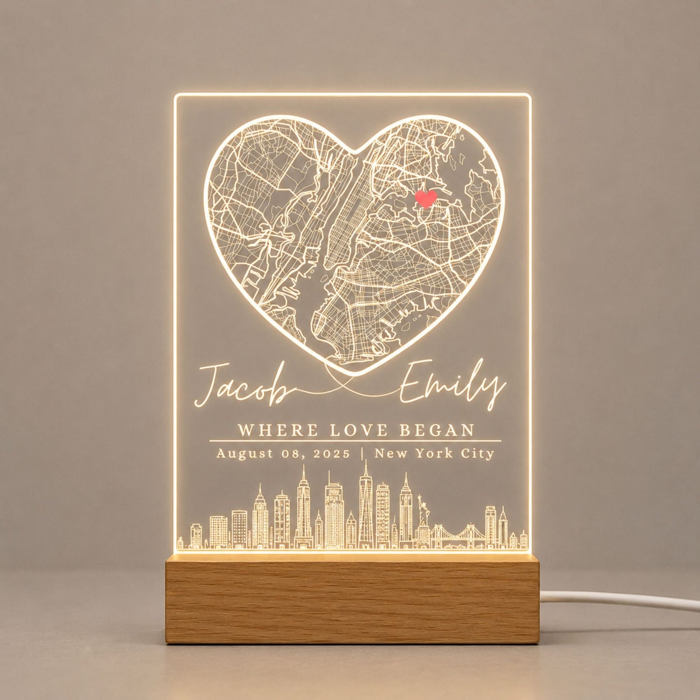 Heart Map Night Light Anniversary Gift for Couples