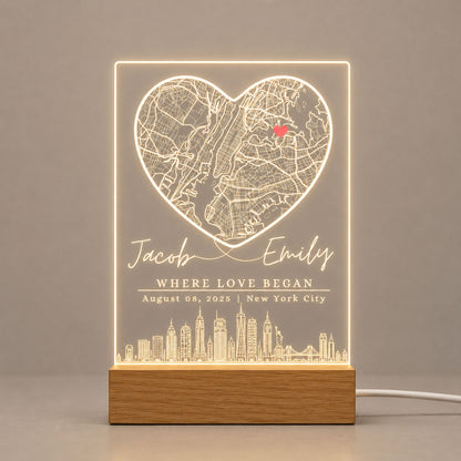 Heart Map Night Light Anniversary Gift for Couples