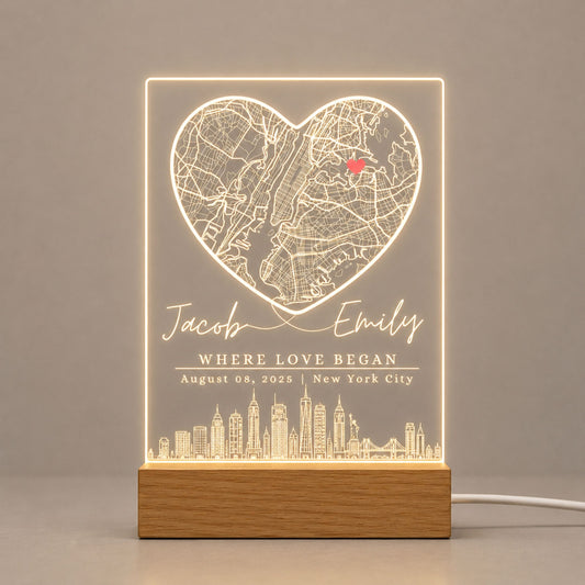 Heart Map Night Light Anniversary Gift for Couples
