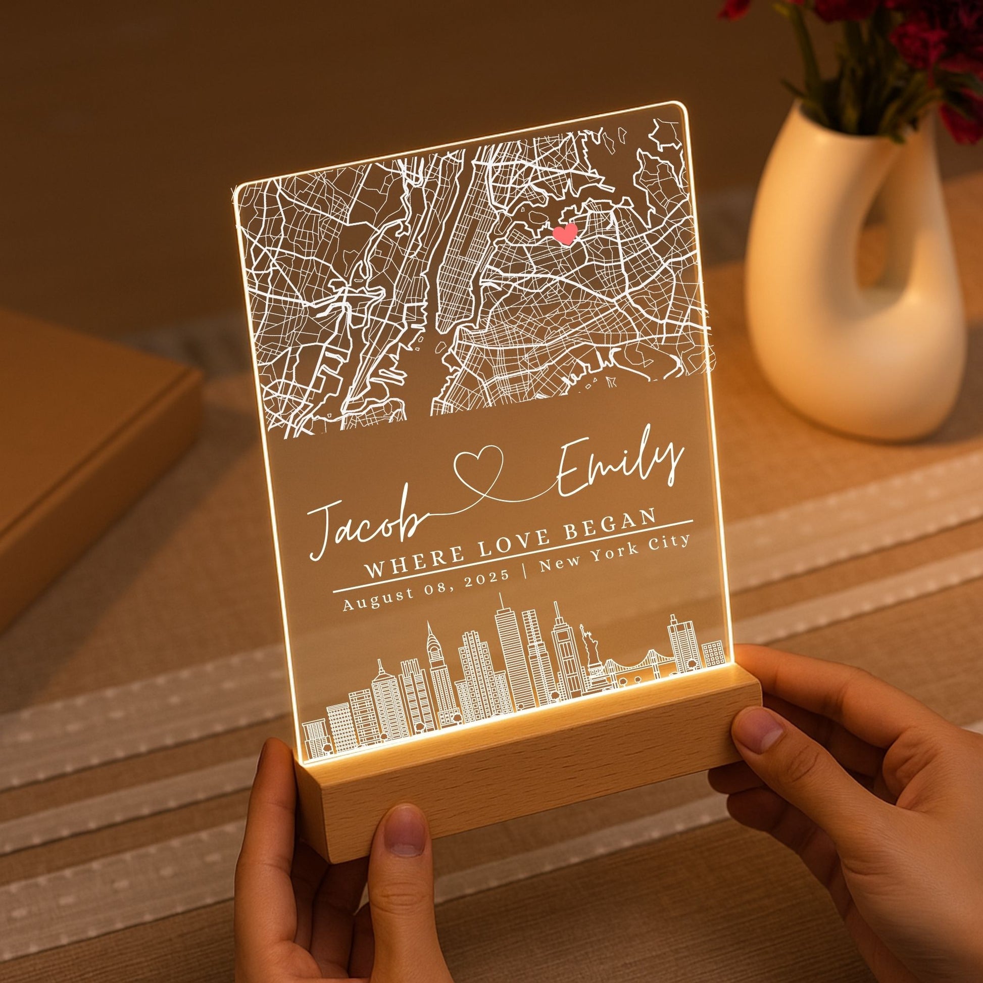 Personalized wedding gift: an acrylic street map showing where the love began