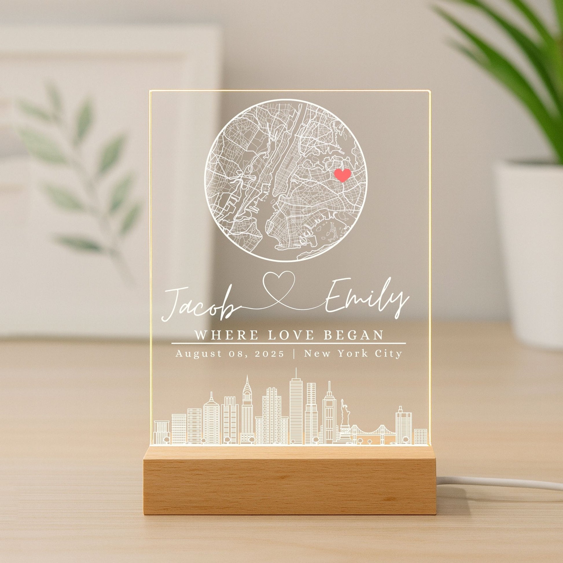 Engagement gift idea: a glowing map light marking the exact spot of the love.
