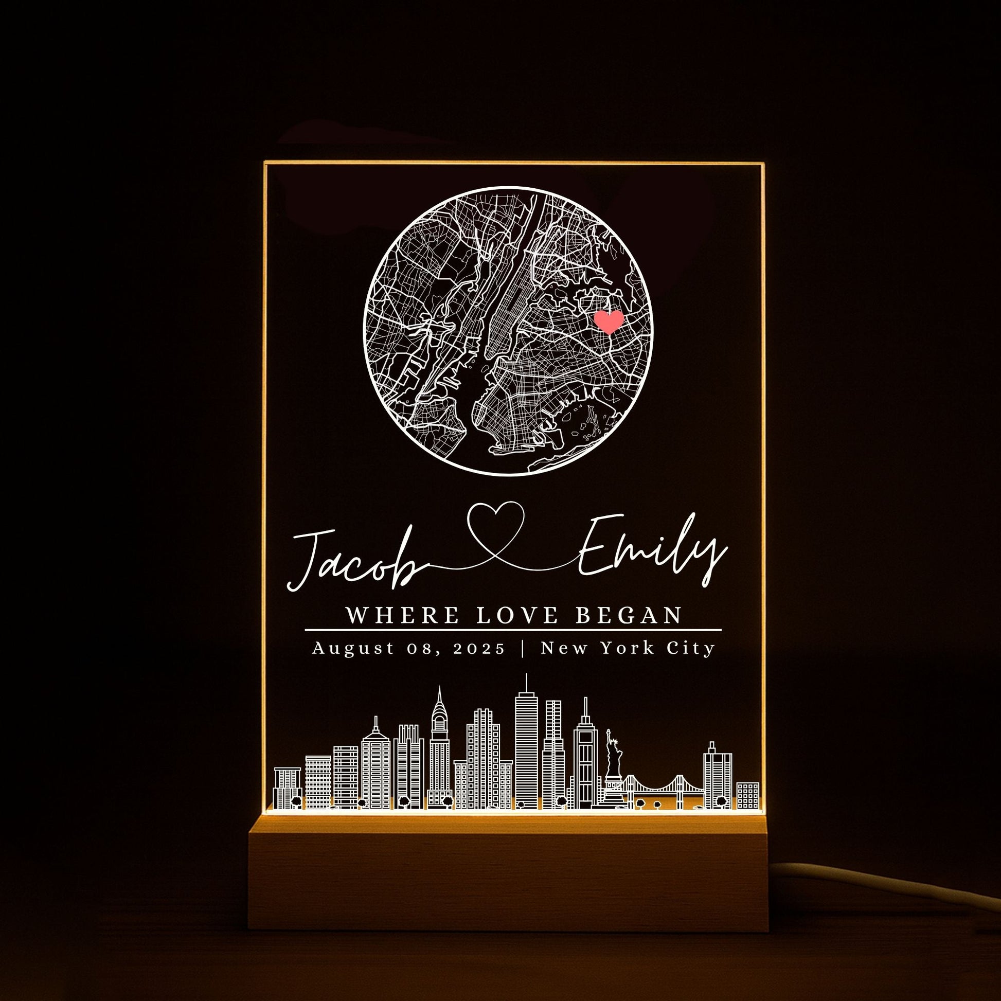 Personalized acrylic map lamp "Where It All Began" for home decor.