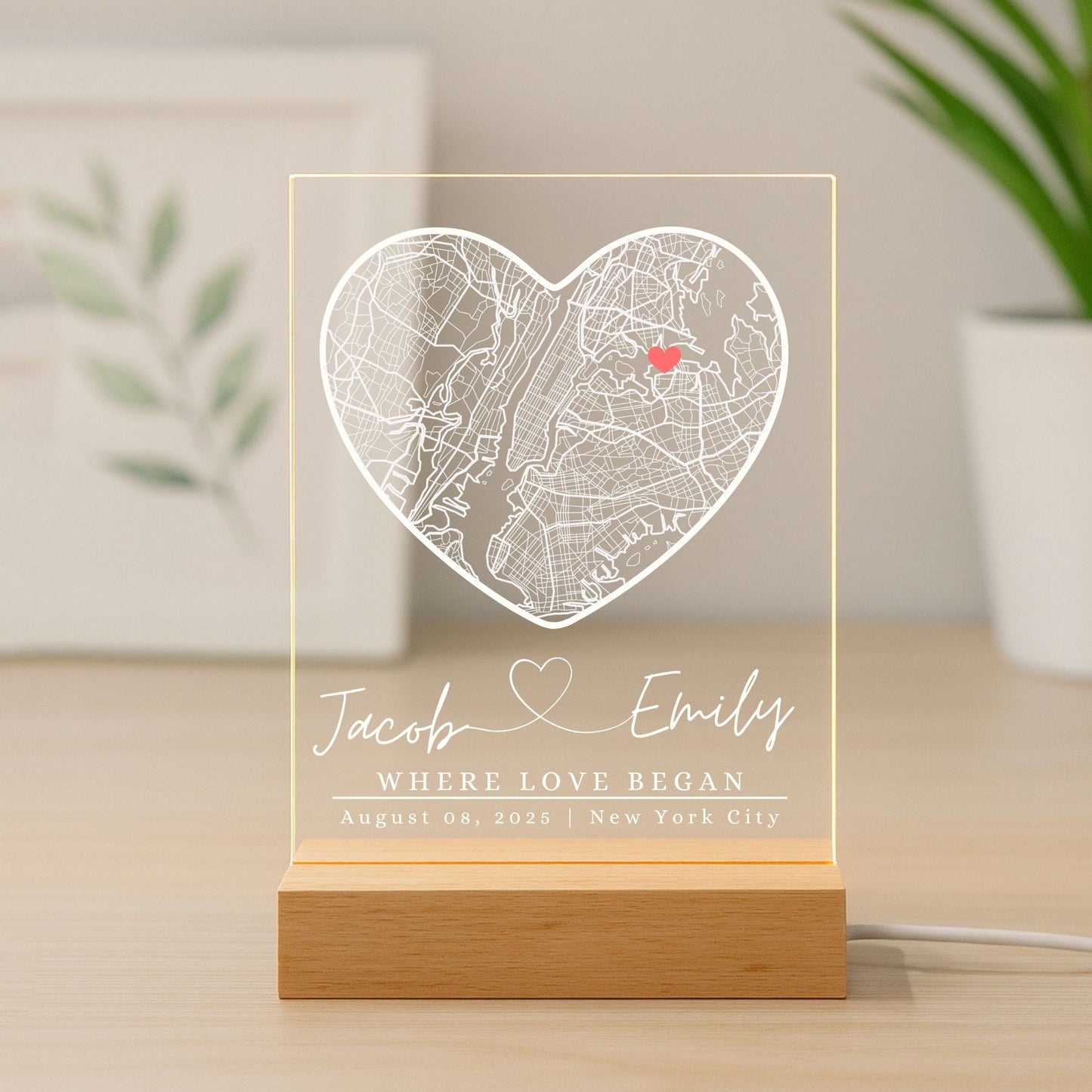 Aesthetic personalized night light featuring a custom city street layout.