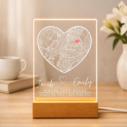 Modern personalized street map lamp for engagement or housewarming.