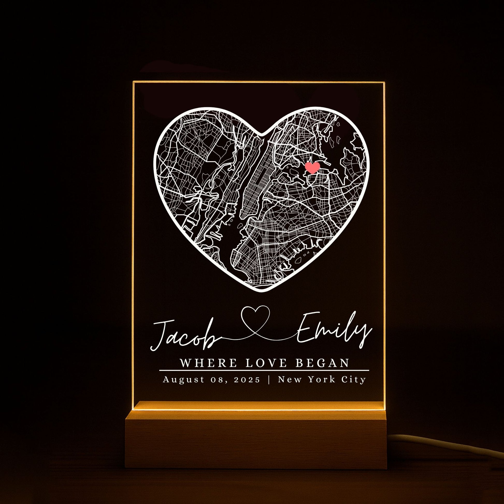 Custom-made street map acrylic sign with name and anniversary date.