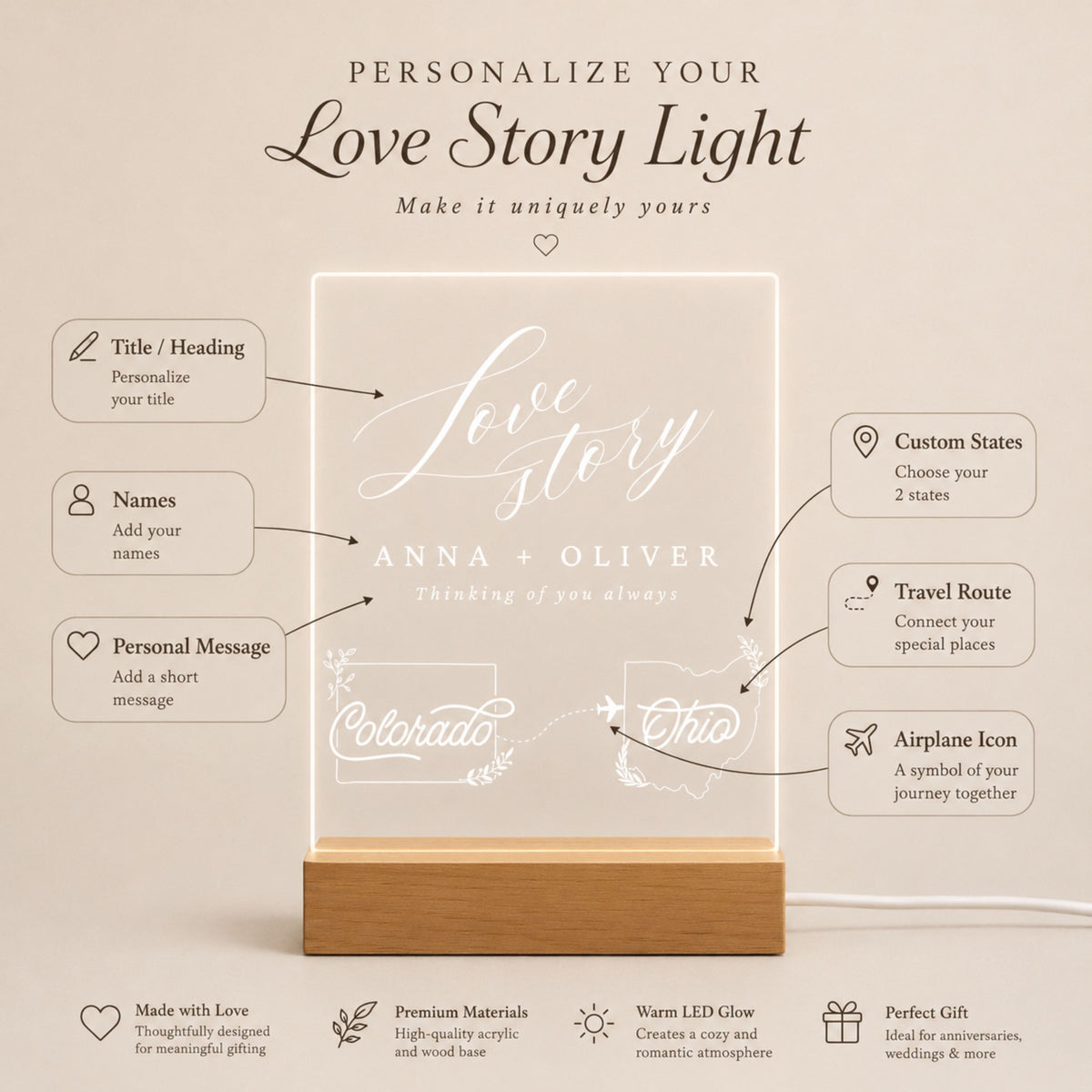 Personalized Couple Map LED Light