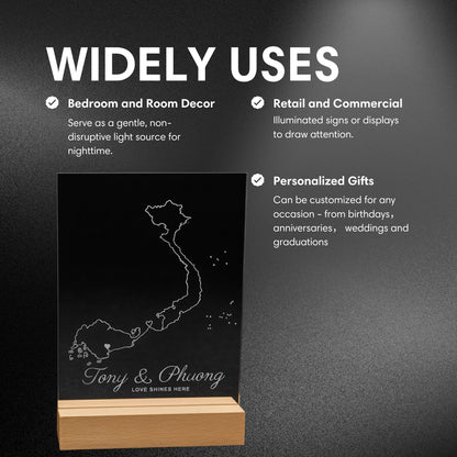 High-definition laser engraving of state borders on a clear acrylic night light.