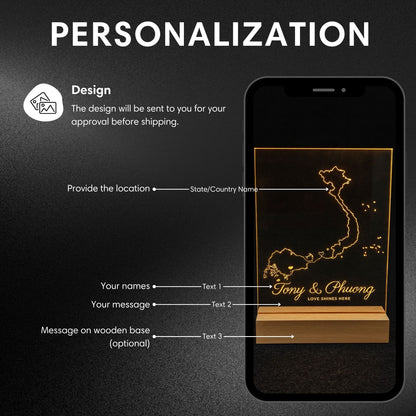 Custom Map Night Light Long Distance Gift