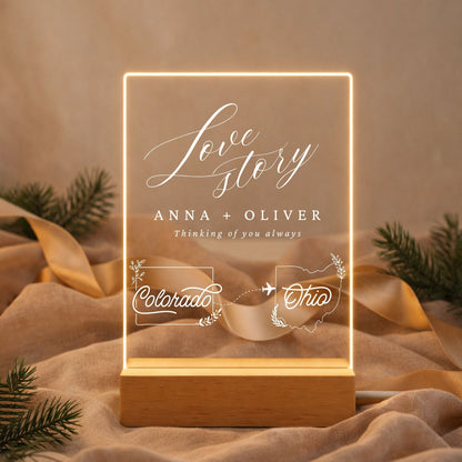 Personalized Two-State Map Night Light for Couples