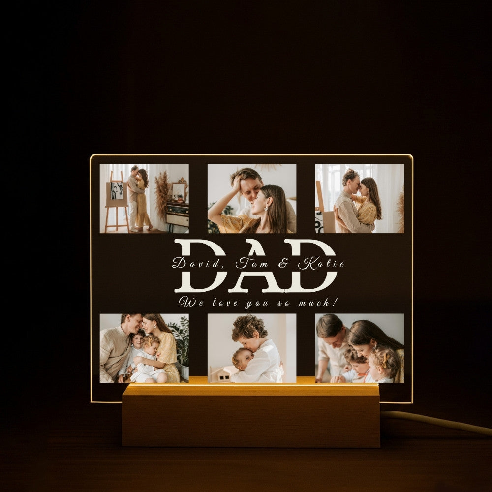 Father Photo Collage Acrylic Night Light Gift for Him