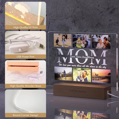 Personalized Photo Collage Acrylic Night Light Gift for Mom