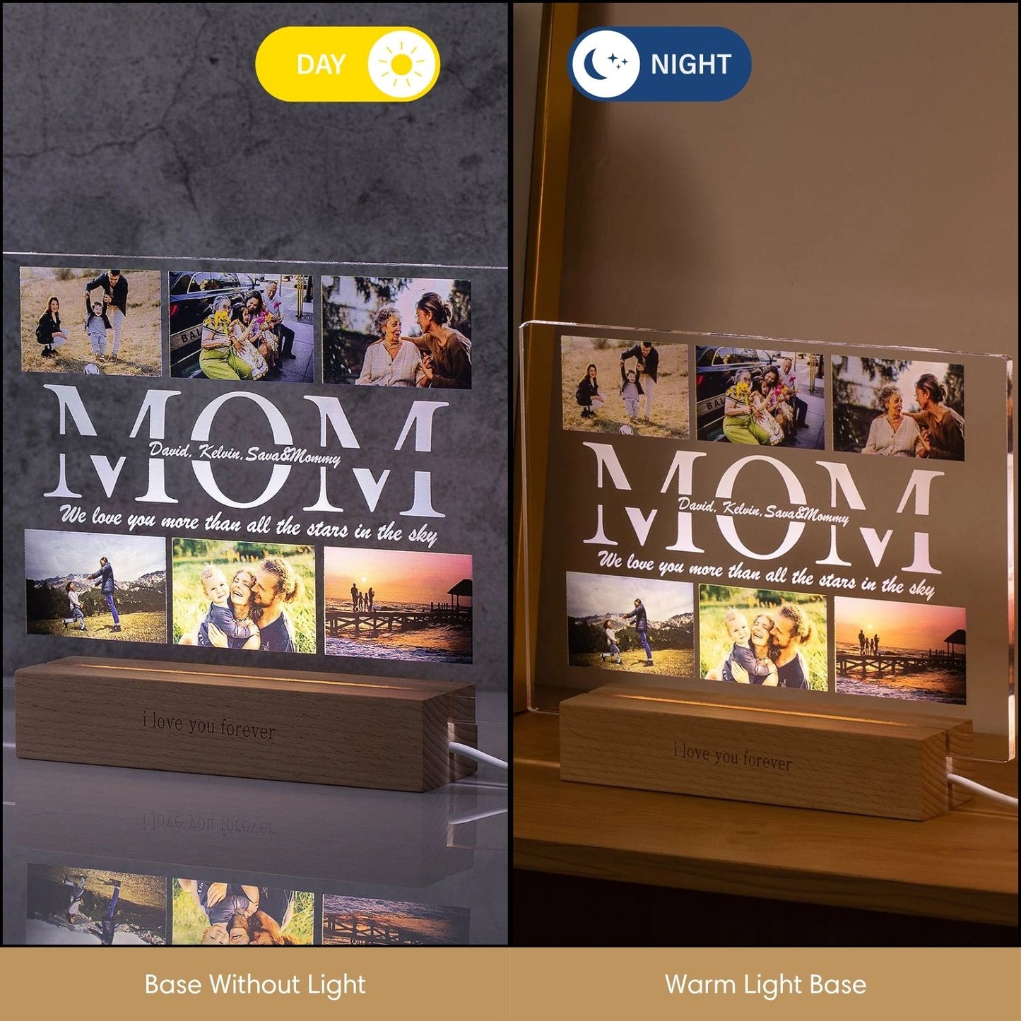 Personalized Photo Collage Acrylic Night Light Gift for Mom