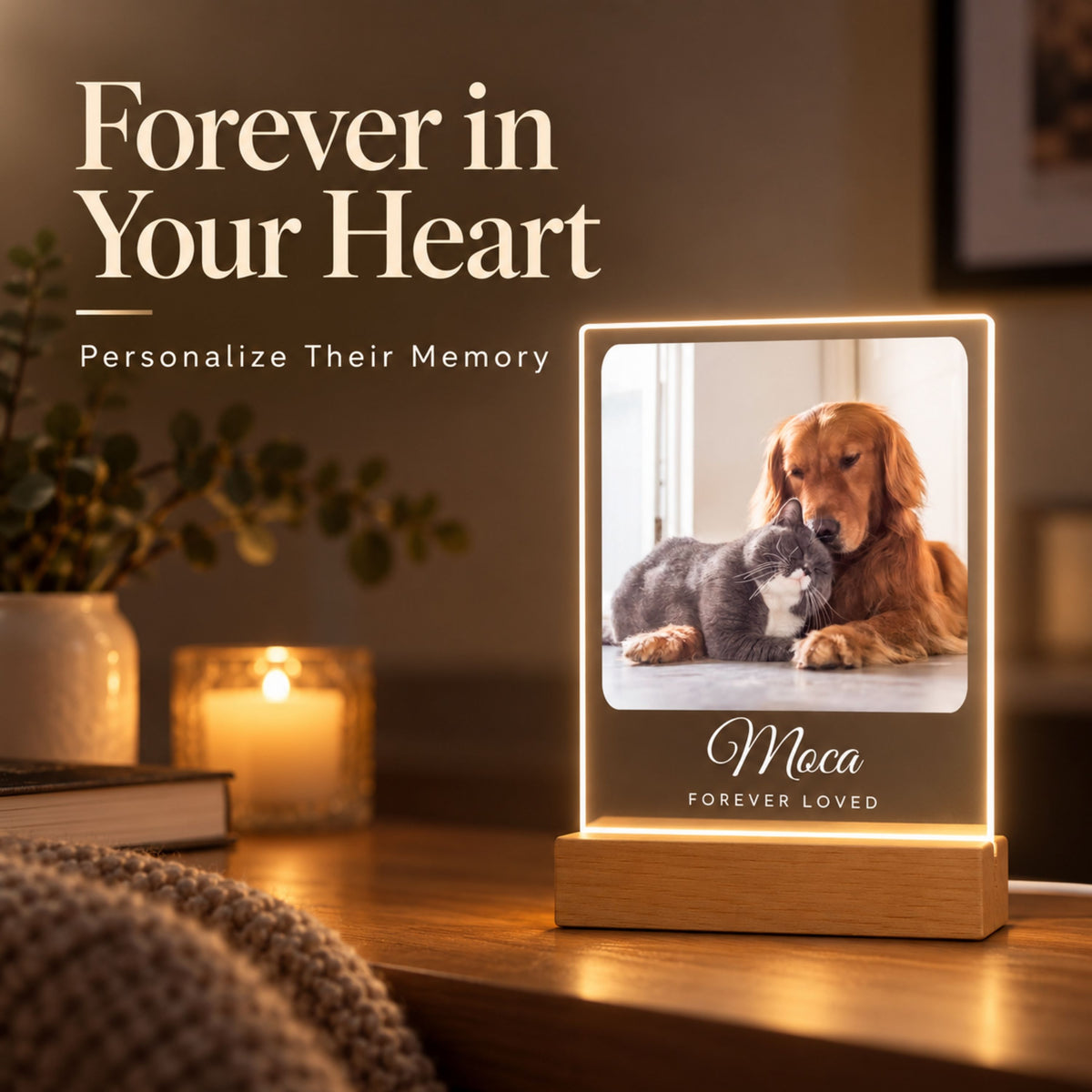 Personalized Pet Memorial Night Light - Custom Photo & Name Tribute