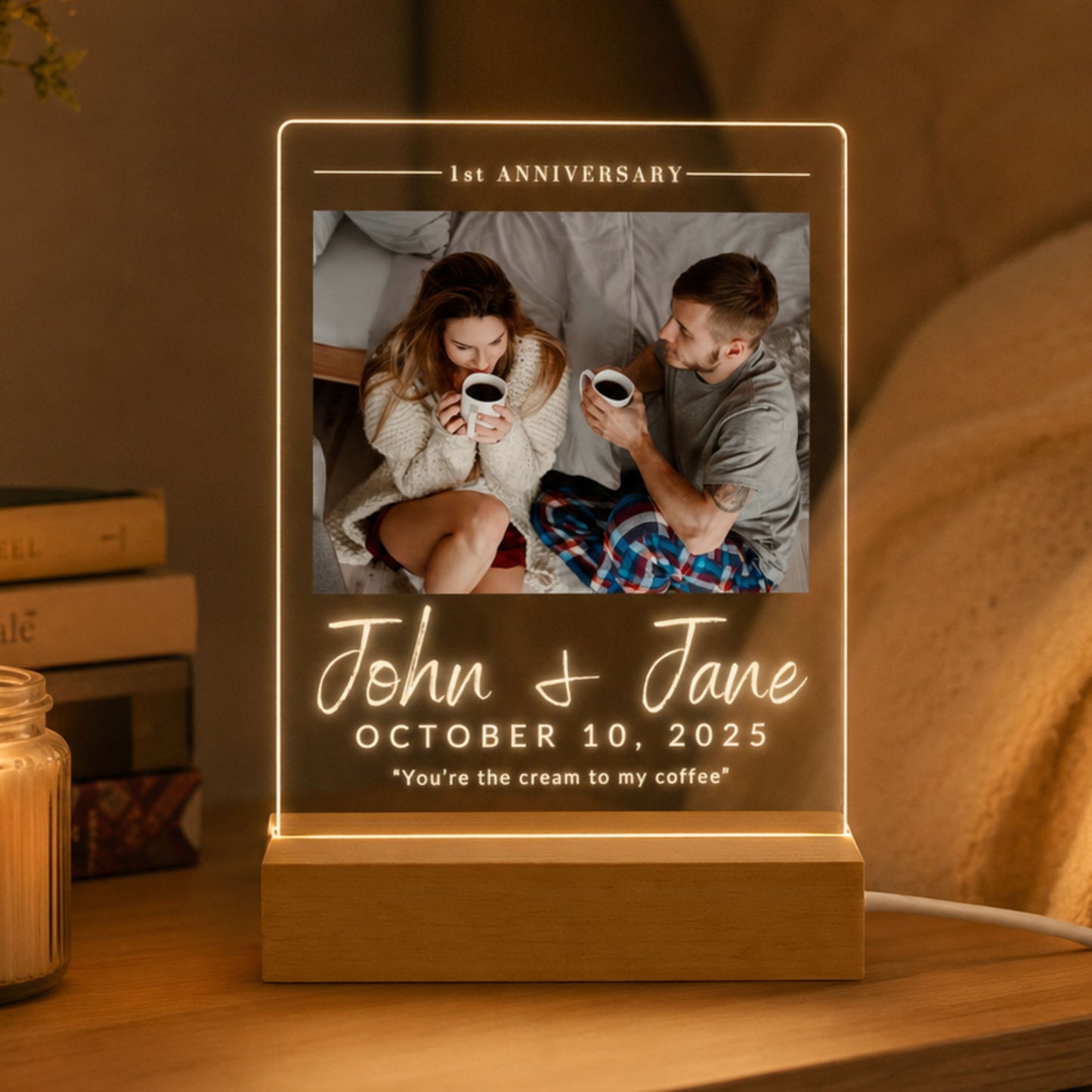 Custom Couple Photo LED Night Light - 1 Photo
