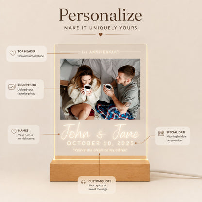 Custom Couple Photo LED Night Light - 1 Photo