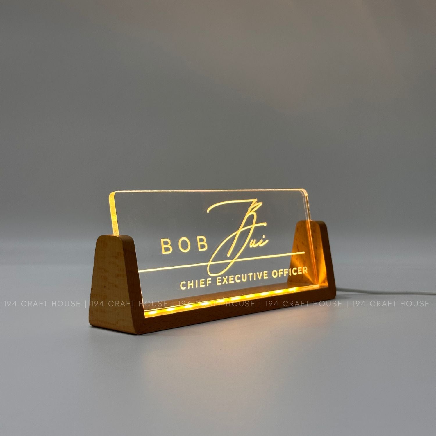 Personalized Led Acrylic Desk Name Plates With Wooden Base - Custom Name Sign - Office Gifts & Decor