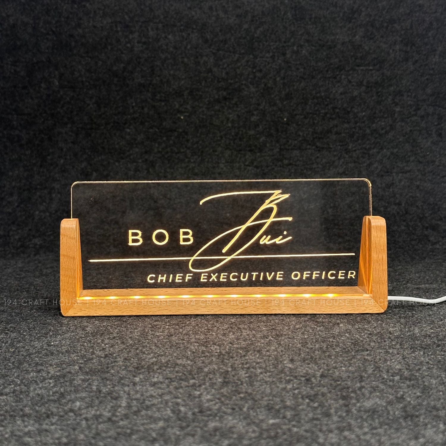 Personalized Led Acrylic Desk Name Plates With Wooden Base - Custom Name Sign - Office Gifts & Decor