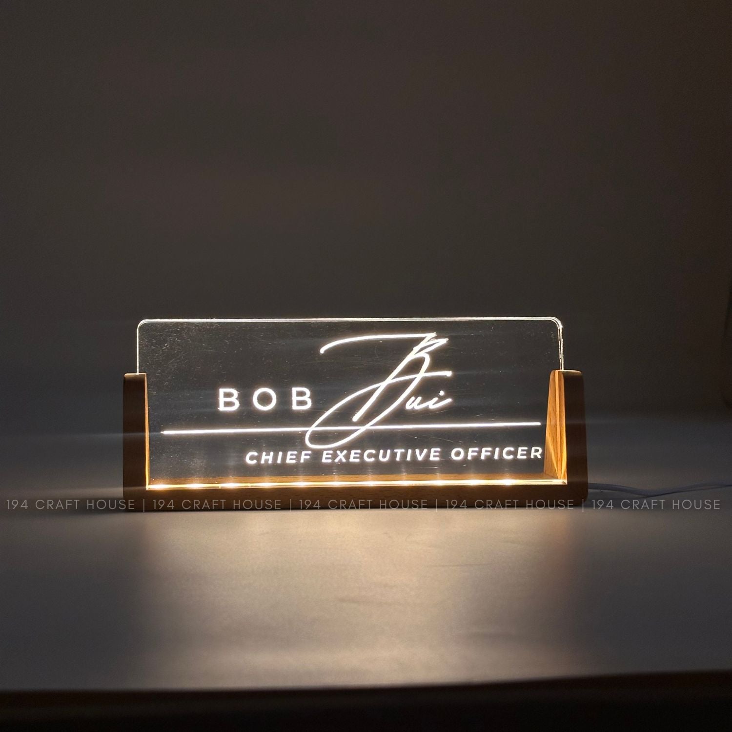Personalized Led Acrylic Desk Name Plates With Wooden Base - Custom Name Sign - Office Gifts & Decor